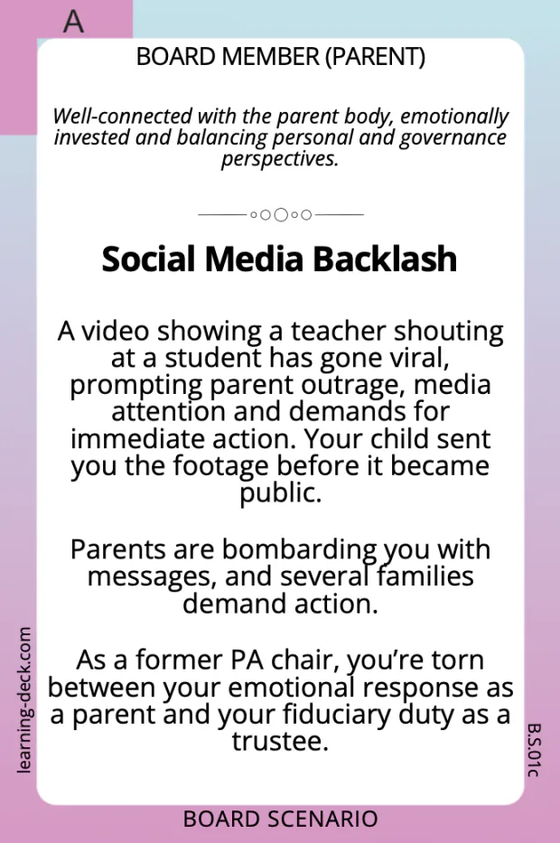 Scenario from the parent governor's perspective